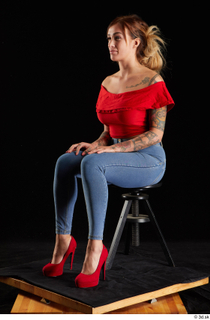 Daisy Lee 1 blue jeans dressed red high heels red…